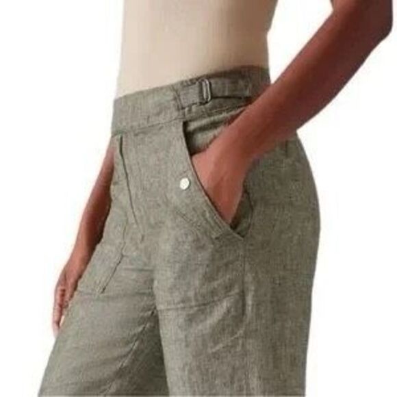 ✨Athleta Voyager Washable Linen Sz. 12  Olive Pants✨ - Picture 4 of 10